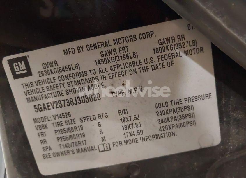 Photo 9 of 2008 Buick Enclave CXL (VIN 5GAEV23738J303020)