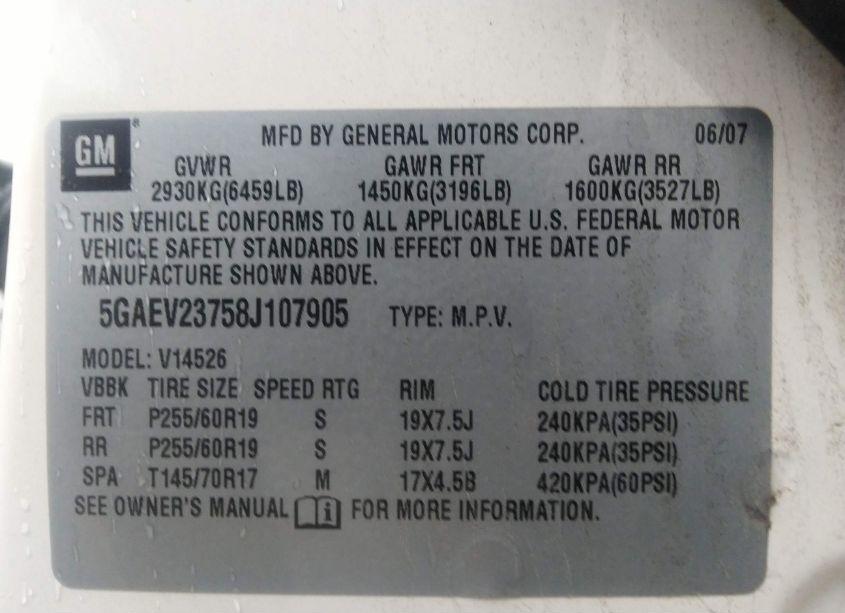 Photo 9 of 2008 Buick Enclave CXL (VIN 5GAEV23758J107905)