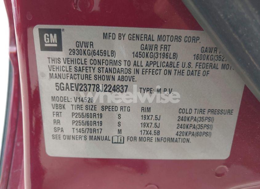 Photo 9 of 2008 Buick Enclave CXL (VIN 5GAEV23778J224837)