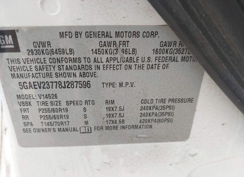 Photo 9 of 2008 Buick Enclave CXL (VIN 5GAEV23778J287596)