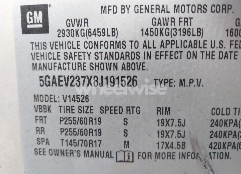 Photo 9 of 2008 Buick Enclave CXL (VIN 5GAEV237X8J191526)