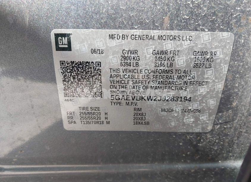 Photo 9 of 2018 Buick Enclave PREMIUM (VIN 5GAEVBKW2JJ283194)