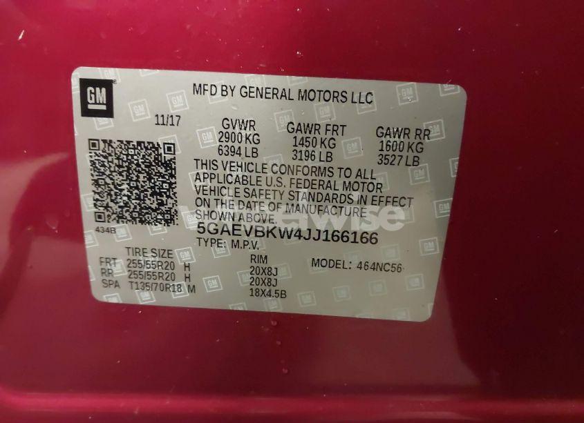 Photo 9 of 2018 Buick Enclave PREMIUM (VIN 5GAEVBKW4JJ166166)