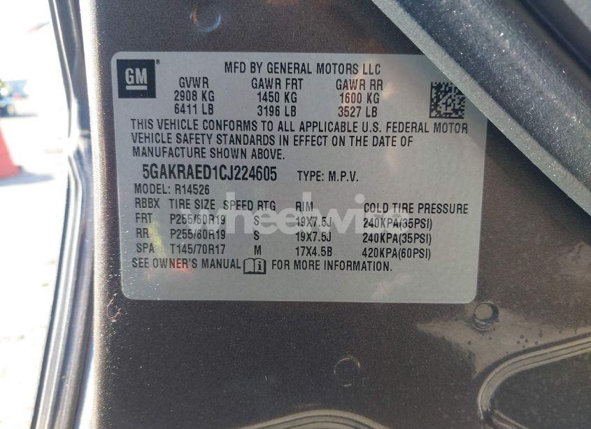 Photo 9 of 2012 Buick Enclave (VIN 5GAKRAED1CJ224605)