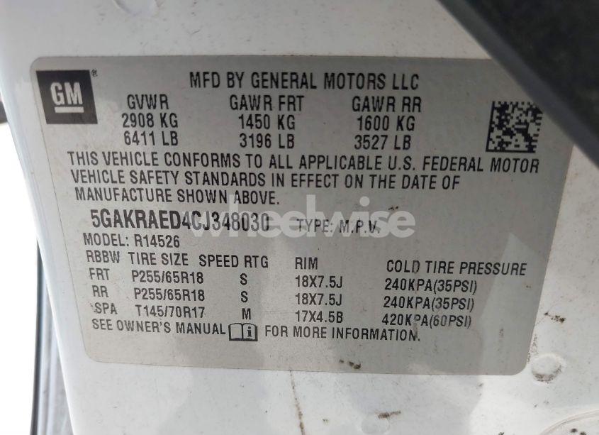 Photo 9 of 2012 Buick Enclave (VIN 5GAKRAED4CJ348030)