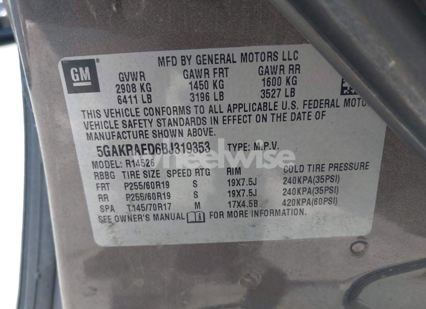 Photo 9 of 2011 Buick Enclave CX (VIN 5GAKRAED6BJ319353)