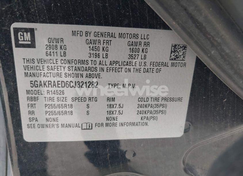 Photo 9 of 2012 Buick Enclave (VIN 5GAKRAED6CJ321282)