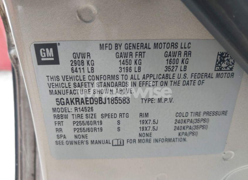 Photo 9 of 2011 Buick Enclave CX (VIN 5GAKRAED9BJ185583)