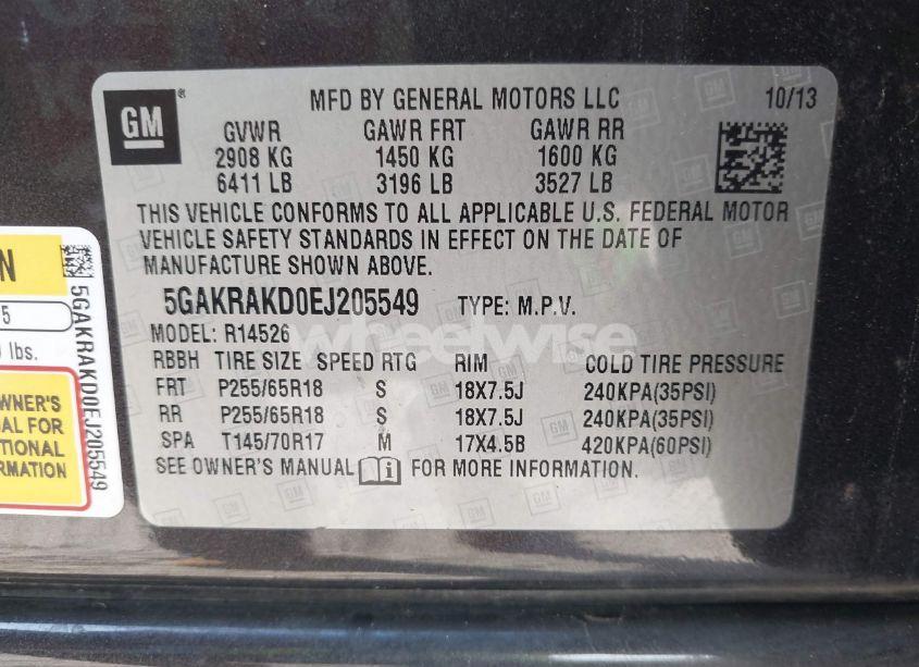 Photo 9 of 2014 Buick Enclave CONVENIENCE (VIN 5GAKRAKD0EJ205549)