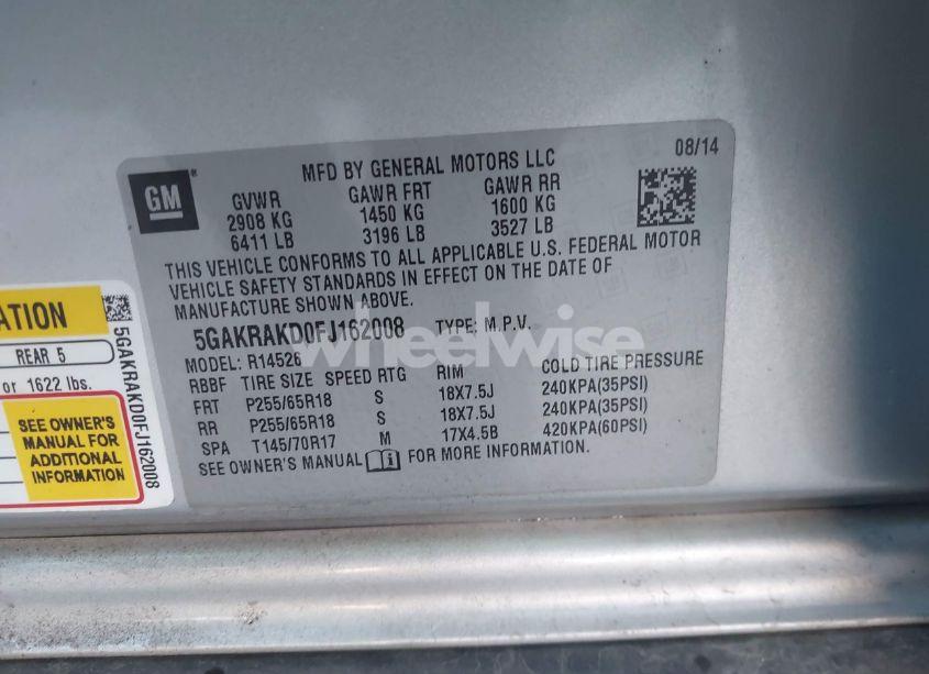 Photo 9 of 2015 Buick Enclave CONVENIENCE (VIN 5GAKRAKD0FJ162008)