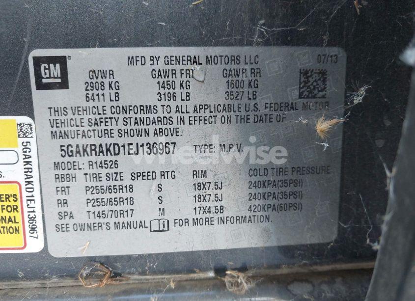 Photo 9 of 2014 Buick Enclave CONVENIENCE (VIN 5GAKRAKD1EJ136967)