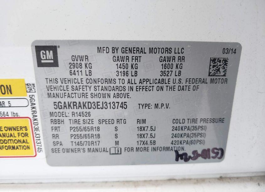 Photo 9 of 2014 Buick Enclave CONVENIENCE (VIN 5GAKRAKD3EJ313745)