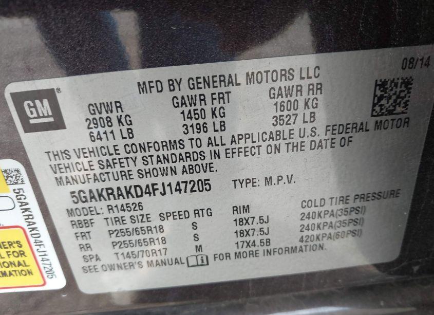 Photo 9 of 2015 Buick Enclave CONVENIENCE (VIN 5GAKRAKD4FJ147205)