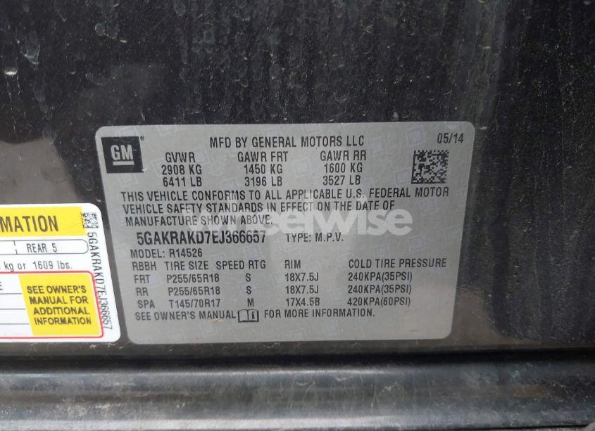 Photo 9 of 2014 Buick Enclave CONVENIENCE (VIN 5GAKRAKD7EJ366657)