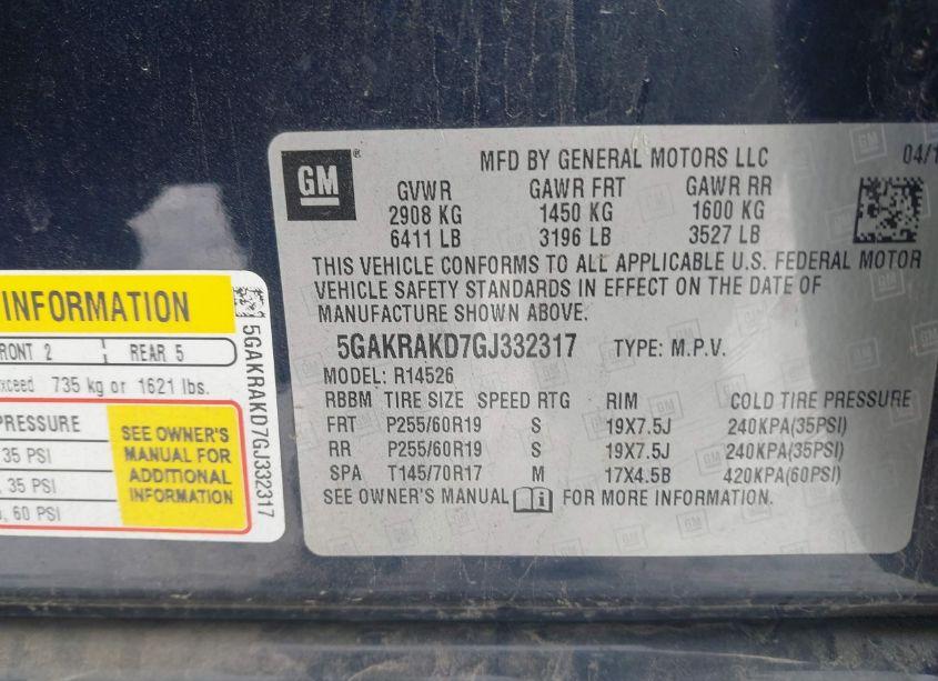 Photo 9 of 2016 Buick Enclave CONVENIENCE (VIN 5GAKRAKD7GJ332317)