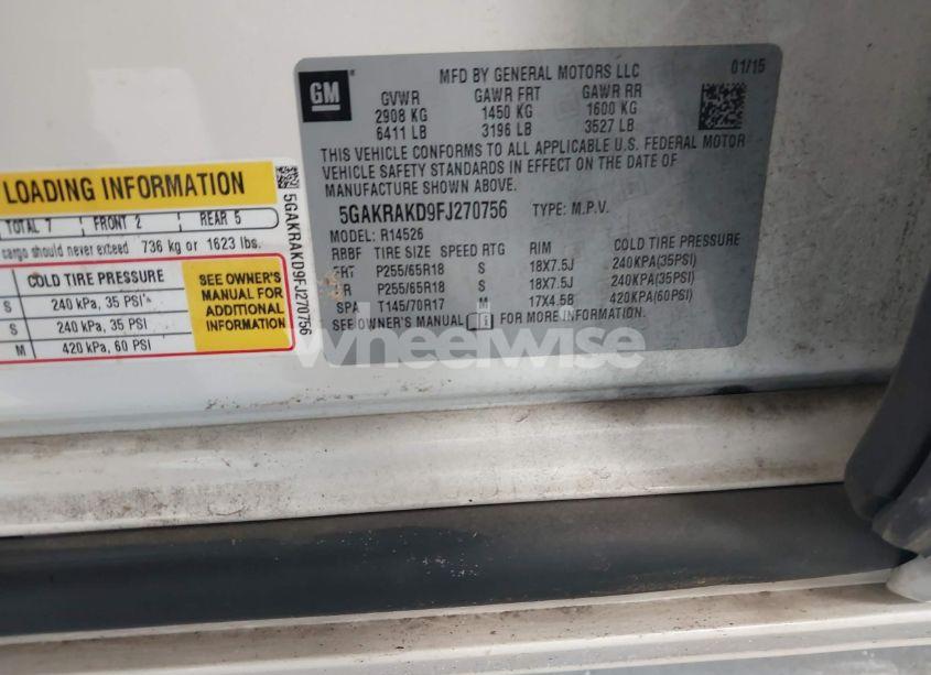 Photo 9 of 2015 Buick Enclave CONVENIENCE (VIN 5GAKRAKD9FJ270756)