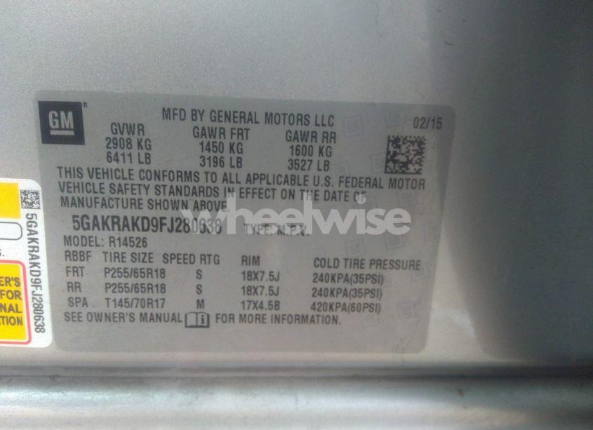 Photo 9 of 2015 Buick Enclave CONVENIENCE (VIN 5GAKRAKD9FJ280638)