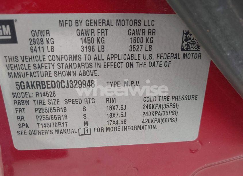 Photo 9 of 2012 Buick Enclave CONVENIENCE (VIN 5GAKRBED0CJ329948)