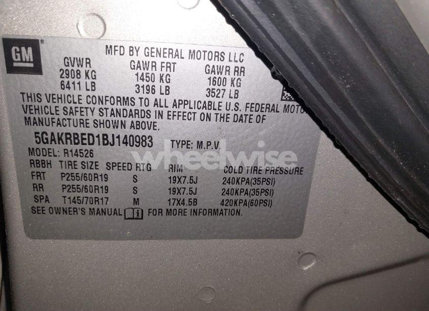 Photo 9 of 2011 Buick Enclave 1XL (VIN 5GAKRBED1BJ140983)