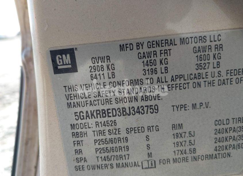 Photo 9 of 2011 Buick Enclave 1XL (VIN 5GAKRBED3BJ343759)