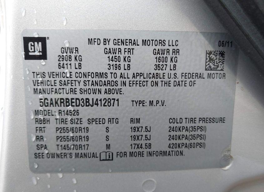 Photo 9 of 2011 Buick Enclave 1XL (VIN 5GAKRBED3BJ412871)