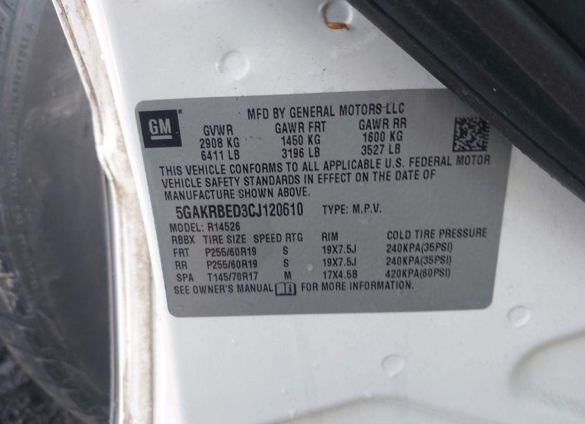 Photo 9 of 2012 Buick Enclave CONVENIENCE (VIN 5GAKRBED3CJ120610)