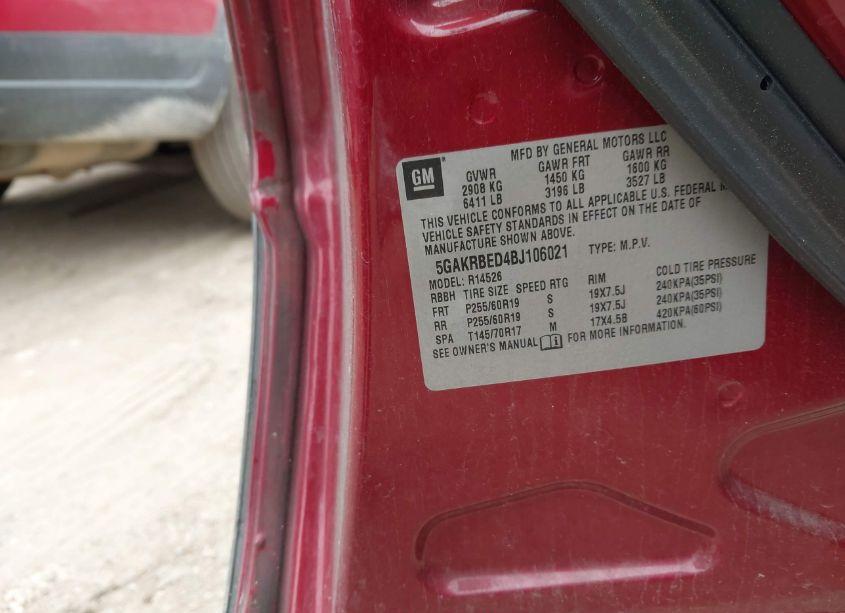 Photo 9 of 2011 Buick Enclave 1XL (VIN 5GAKRBED4BJ106021)