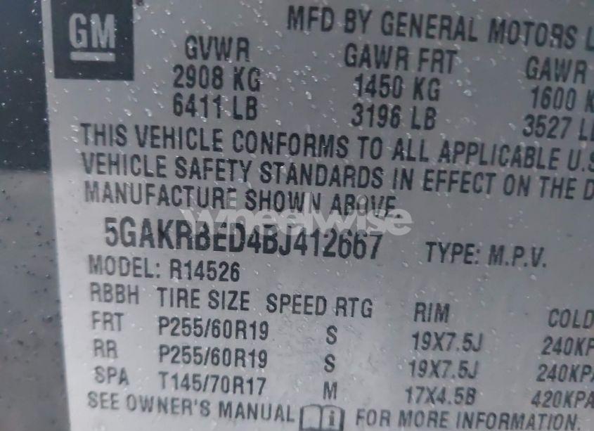 Photo 9 of 2011 Buick Enclave 1XL (VIN 5GAKRBED4BJ412667)