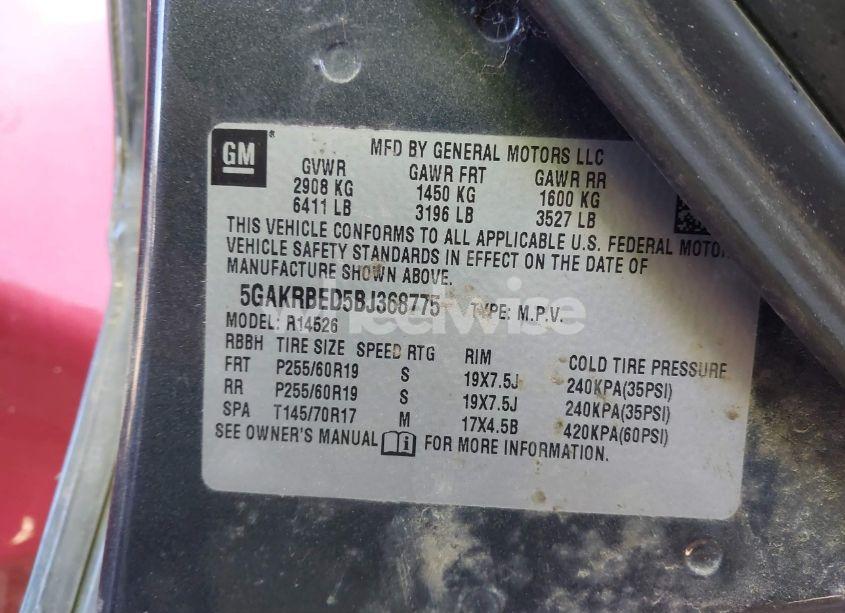 Photo 9 of 2011 Buick Enclave 1XL (VIN 5GAKRBED5BJ368775)