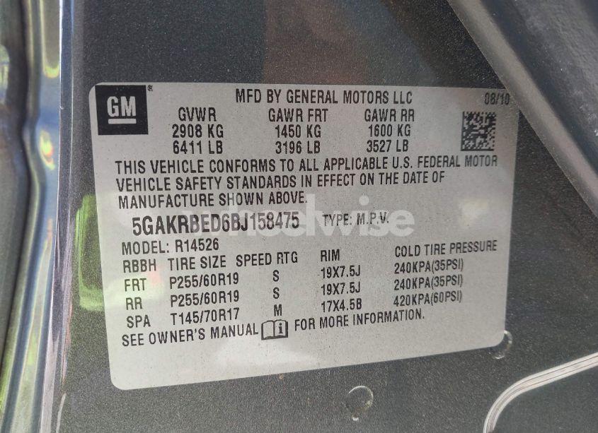 Photo 9 of 2011 Buick Enclave 1XL (VIN 5GAKRBED6BJ158475)