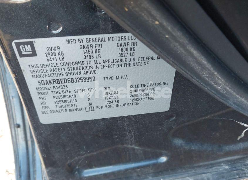 Photo 9 of 2011 Buick Enclave 1XL (VIN 5GAKRBED6BJ258950)