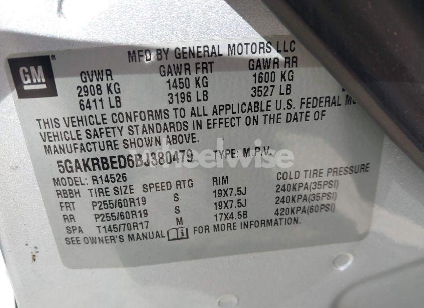 Photo 9 of 2011 Buick Enclave 1XL (VIN 5GAKRBED6BJ380479)