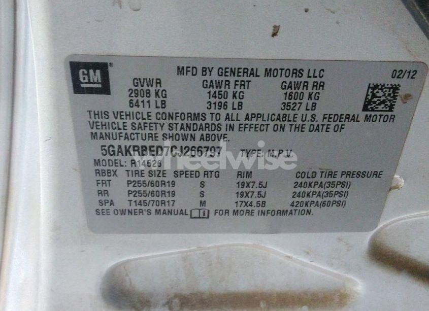 Photo 9 of 2012 Buick Enclave CONVENIENCE (VIN 5GAKRBED7CJ266797)