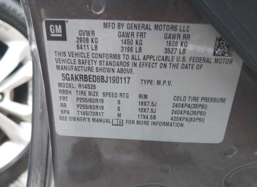 Photo 9 of 2011 Buick Enclave 1XL (VIN 5GAKRBED8BJ190117)