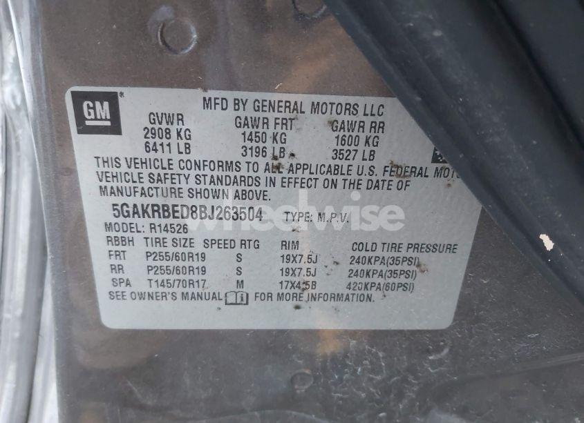 Photo 9 of 2011 Buick Enclave 1XL (VIN 5GAKRBED8BJ263504)