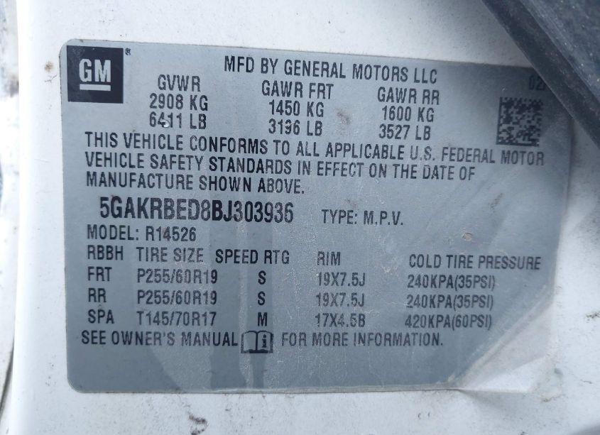 Photo 9 of 2011 Buick Enclave 1XL (VIN 5GAKRBED8BJ303936)