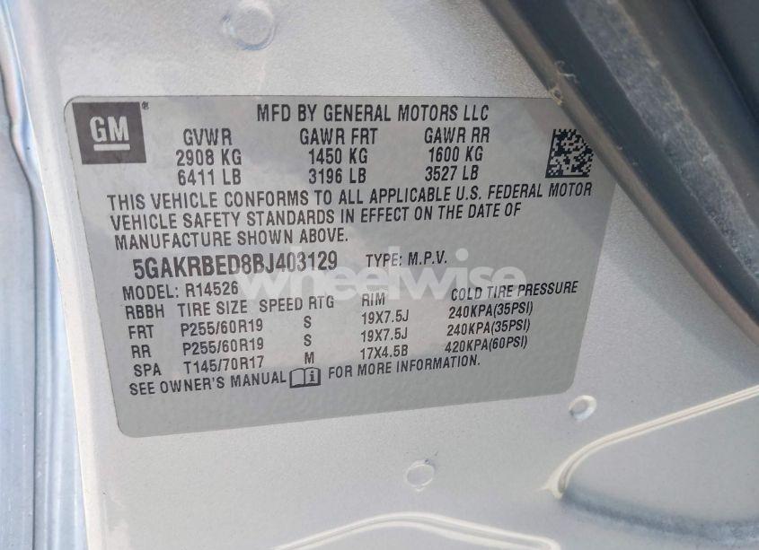 Photo 9 of 2011 Buick Enclave 1XL (VIN 5GAKRBED8BJ403129)