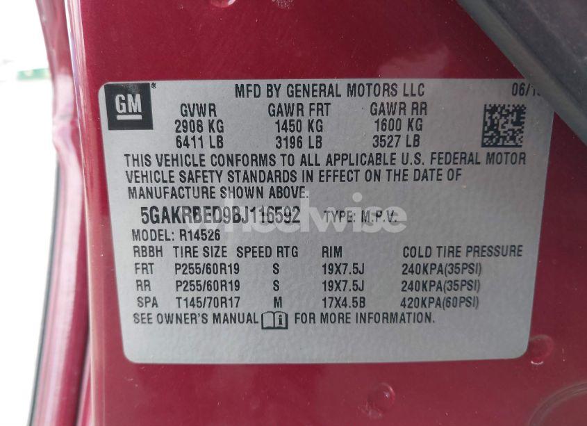 Photo 9 of 2011 Buick Enclave 1XL (VIN 5GAKRBED9BJ116592)