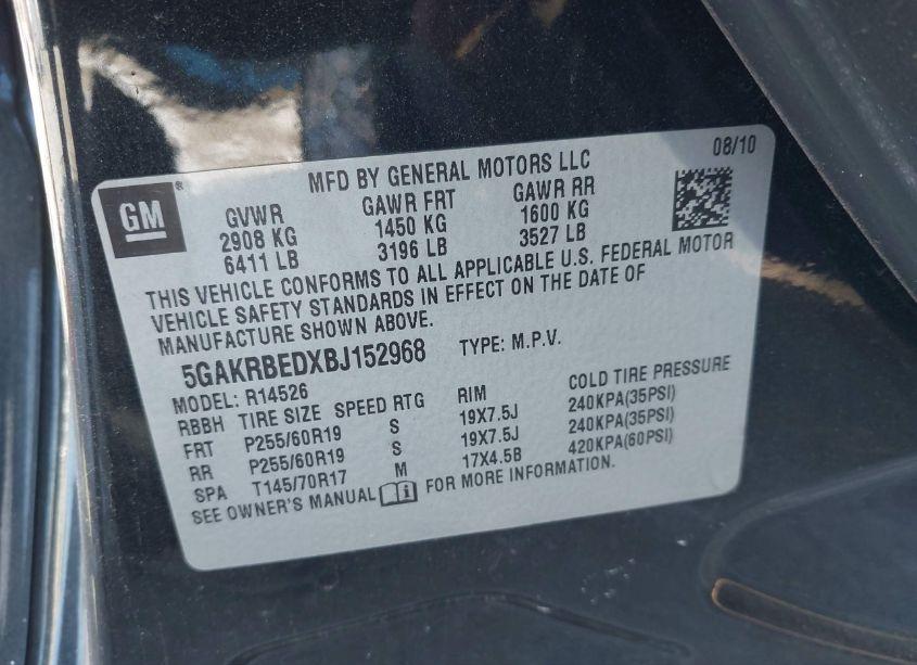 Photo 9 of 2011 Buick Enclave 1XL (VIN 5GAKRBEDXBJ152968)