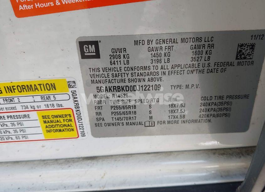 Photo 9 of 2013 Buick Enclave CONVENIENCE (VIN 5GAKRBKD0DJ122109)