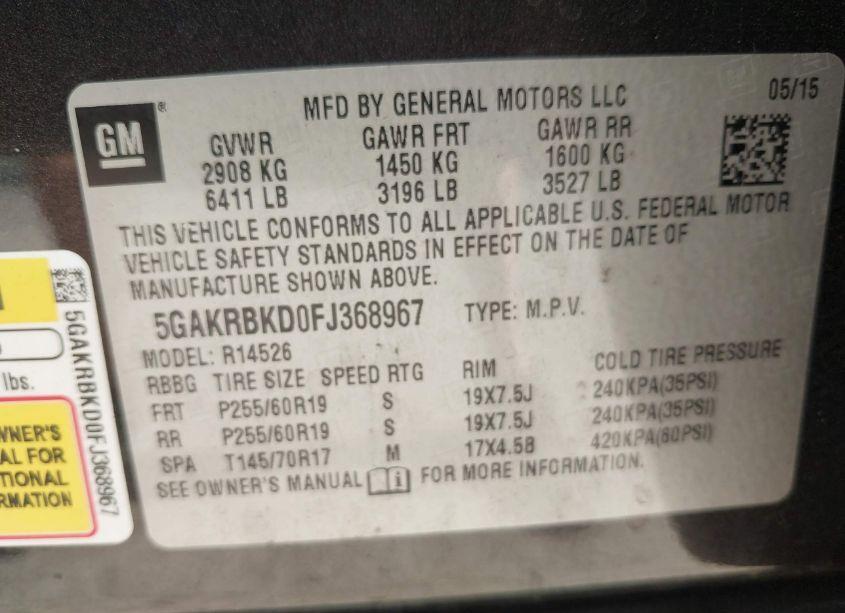 Photo 9 of 2015 Buick Enclave LEATHER (VIN 5GAKRBKD0FJ368967)