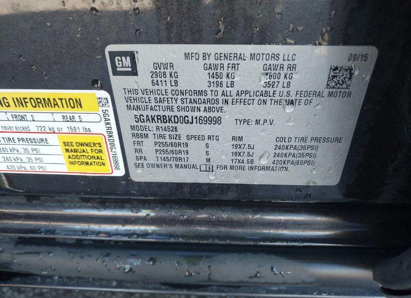 Photo 9 of 2016 Buick Enclave LEATHER (VIN 5GAKRBKD0GJ169998)