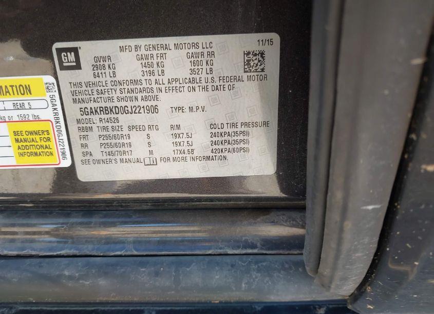 Photo 9 of 2016 Buick Enclave LEATHER (VIN 5GAKRBKD0GJ221906)