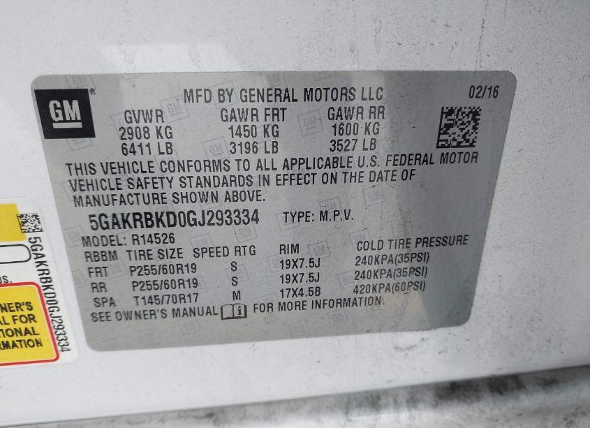 Photo 9 of 2016 Buick Enclave LEATHER (VIN 5GAKRBKD0GJ293334)