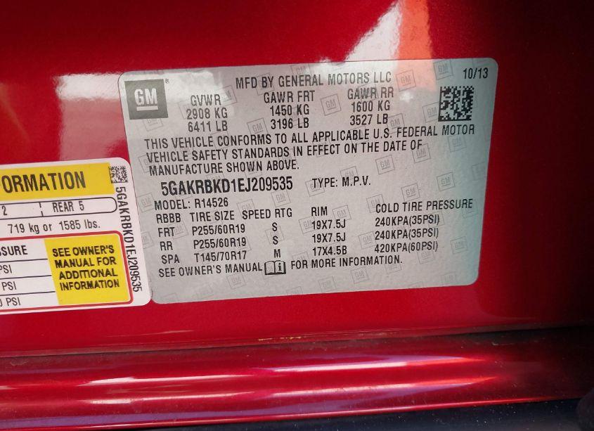 Photo 9 of 2014 Buick Enclave LEATHER (VIN 5GAKRBKD1EJ209535)