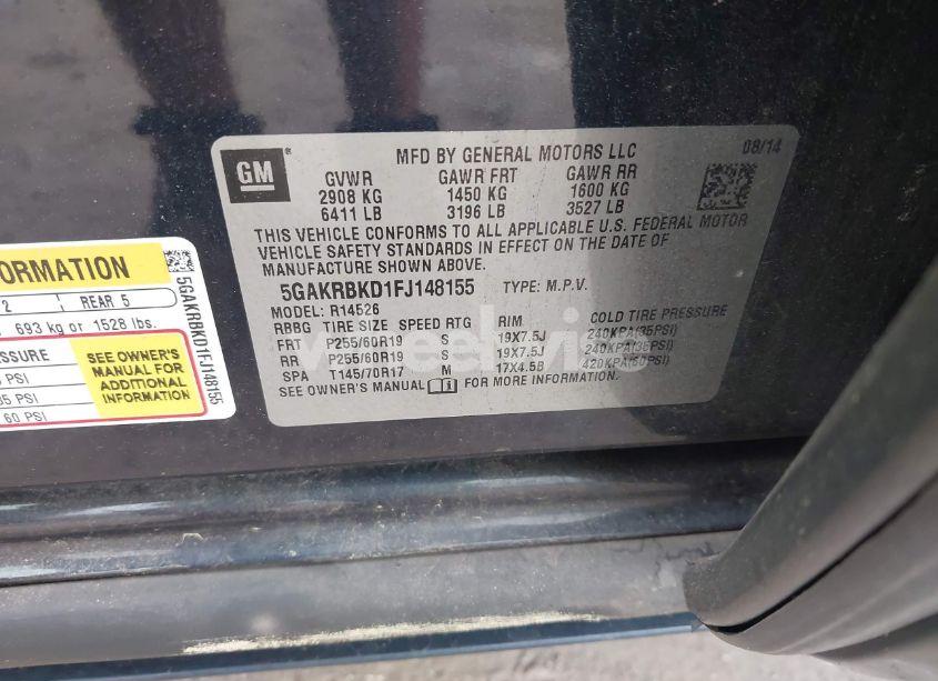 Photo 9 of 2015 Buick Enclave LEATHER (VIN 5GAKRBKD1FJ148155)