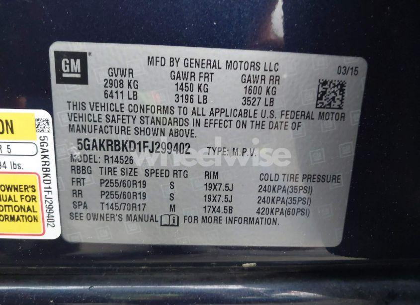 Photo 9 of 2015 Buick Enclave LEATHER (VIN 5GAKRBKD1FJ299402)