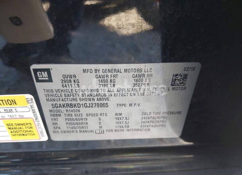 Photo 9 of 2016 Buick Enclave LEATHER (VIN 5GAKRBKD1GJ278065)