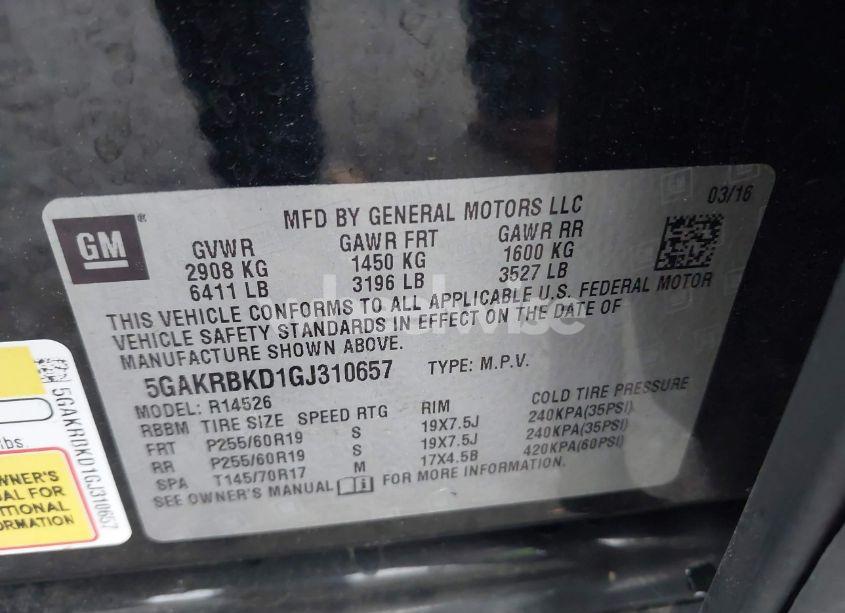 Photo 9 of 2016 Buick Enclave LEATHER (VIN 5GAKRBKD1GJ310657)