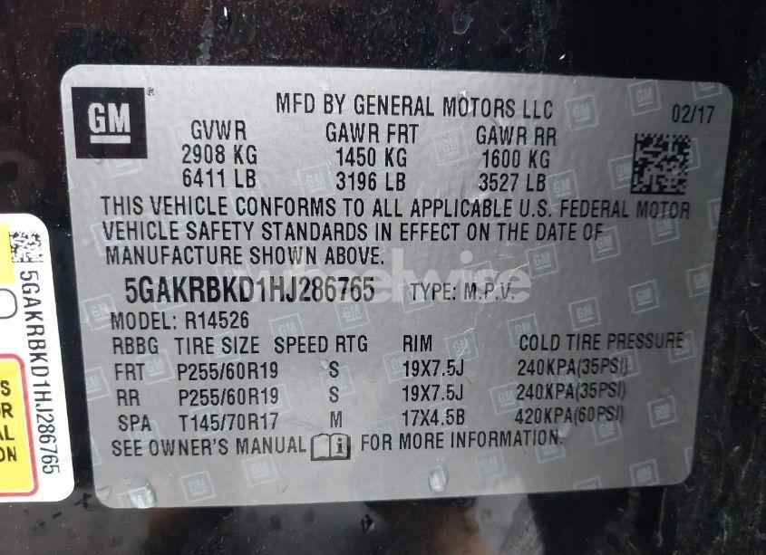 Photo 9 of 2017 Buick Enclave LEATHER (VIN 5GAKRBKD1HJ286765)